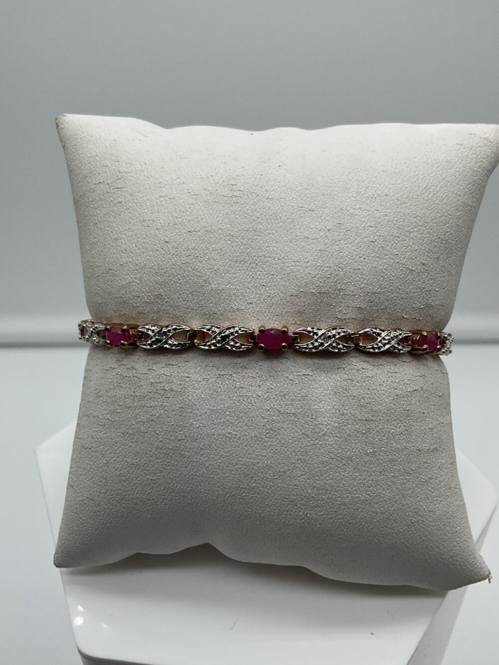Gold Plated Sterling Silver Bracelet with Ruby Stones 7 Inch Women's Jewelry